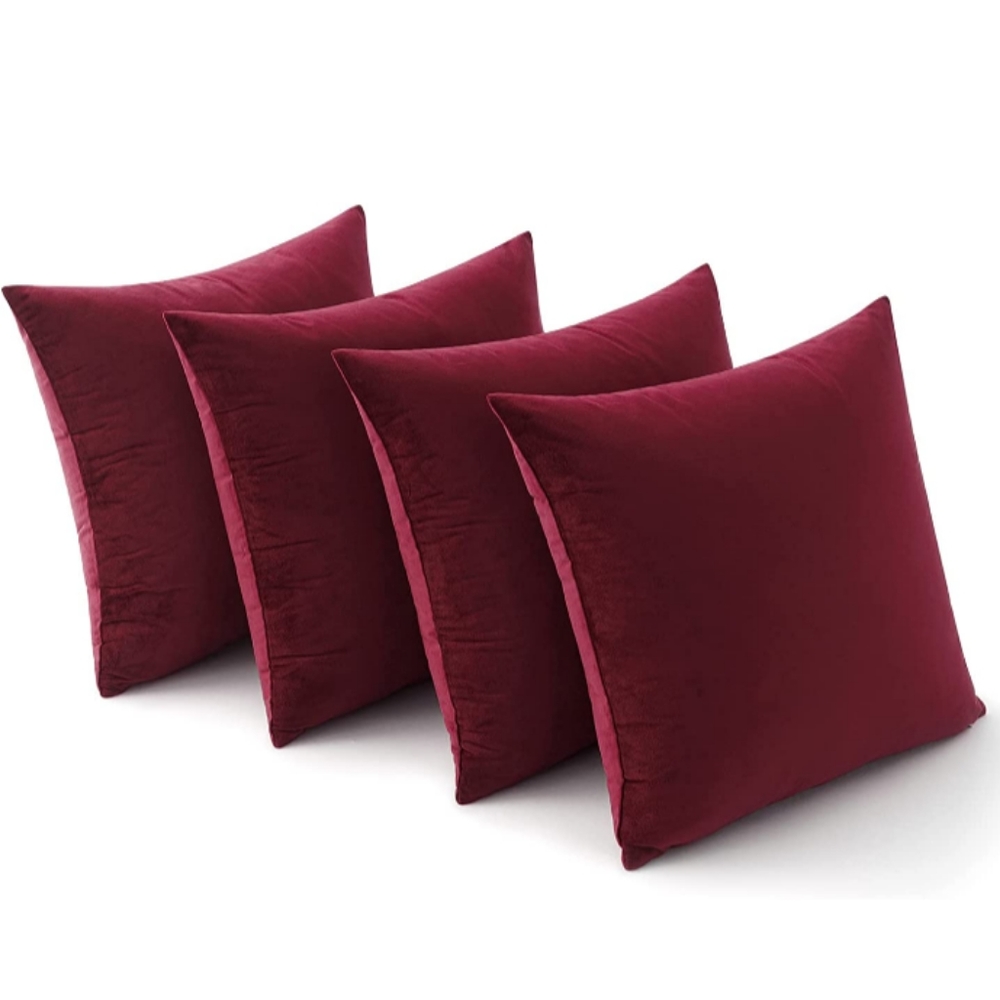 Set of 4 Burgundy Wine Soft Velvet Pillow Covers 18 Inch Square Zipper Dark Red